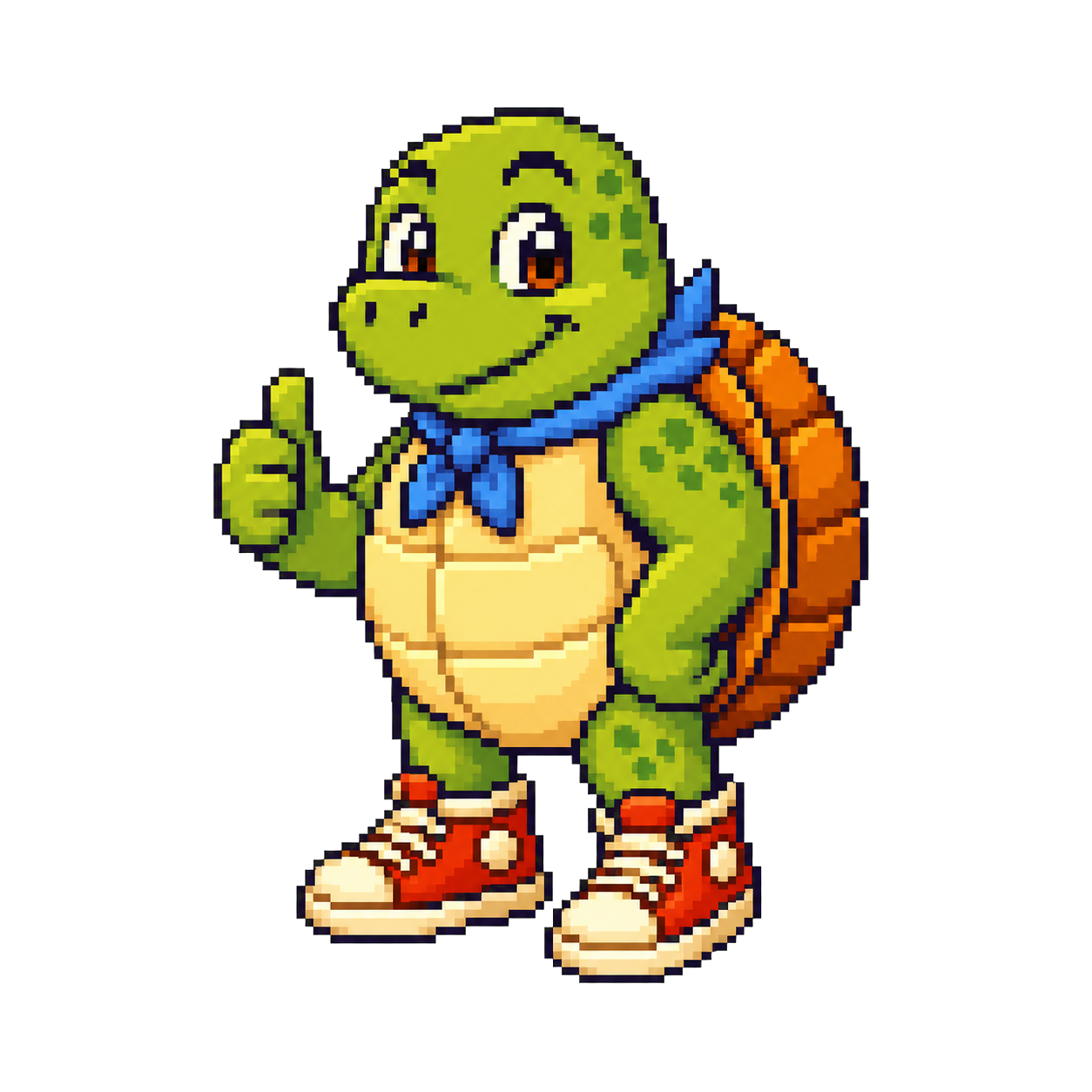 Frank, the pixel-art turtle hero